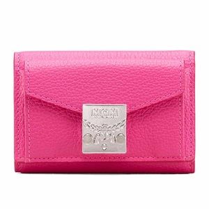 MCM Leather Tri-Fold Wallet in bright pink